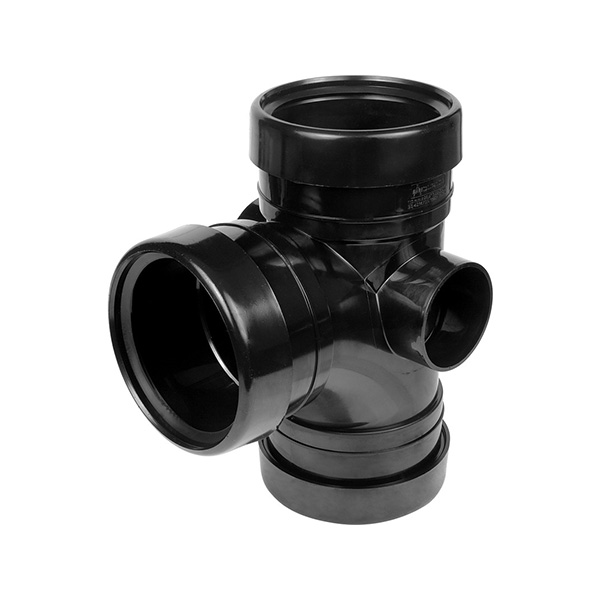 160mm 92.5° Triple Socket Bossed Branch Black Plastics Express